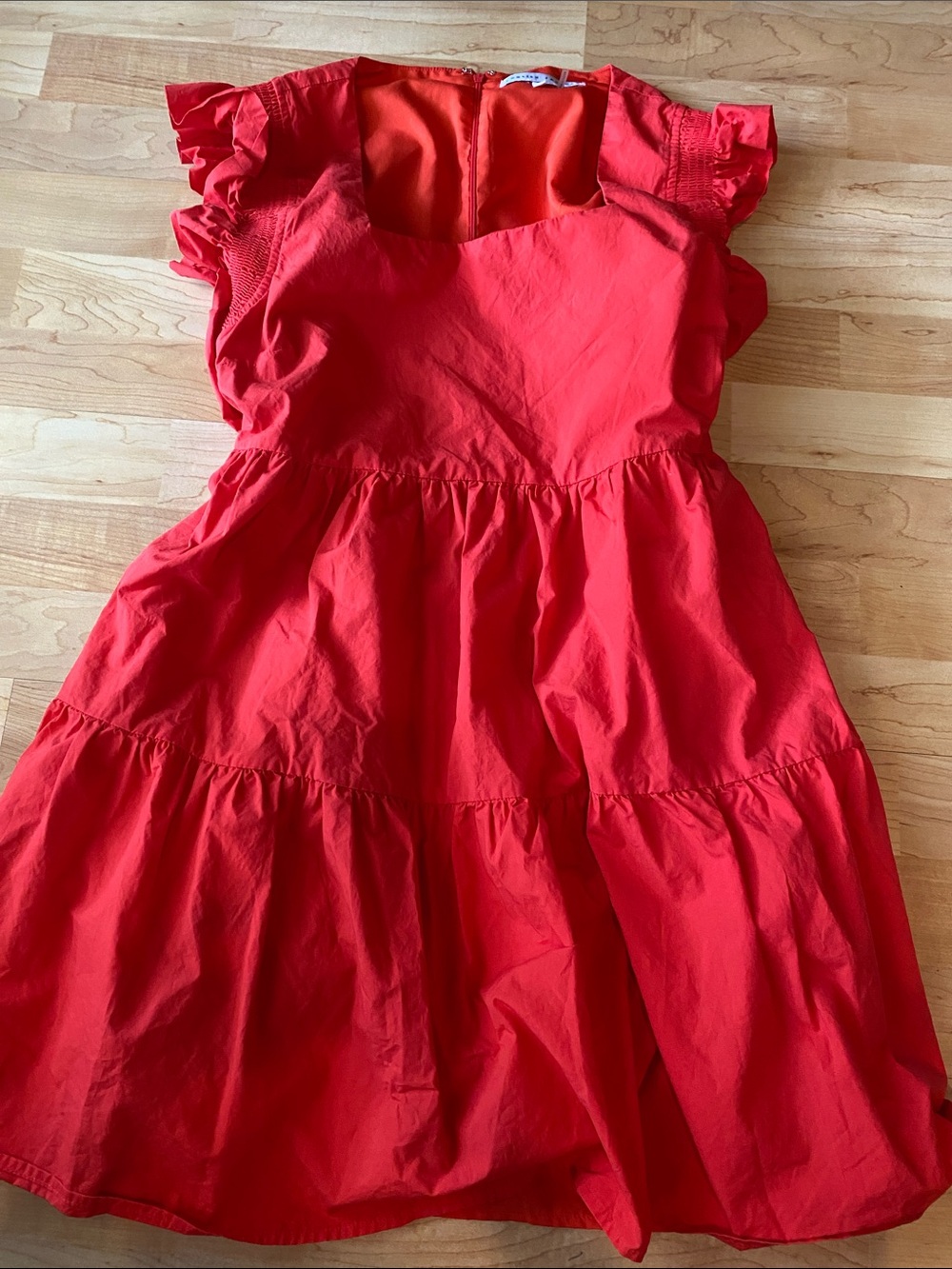 English Factory Red/Coral Ruffle Tiered Dress with pockets
